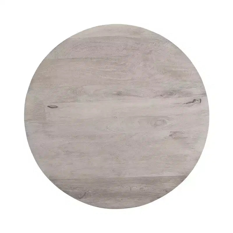 Table basse Royal Hampton de 36 pouces, forme de tambour fabriquée à la main, bois de manguier blanc délavé