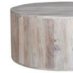 Table basse Royal Hampton de 36 pouces, forme de tambour fabriquée à la main, bois de manguier blanc délavé