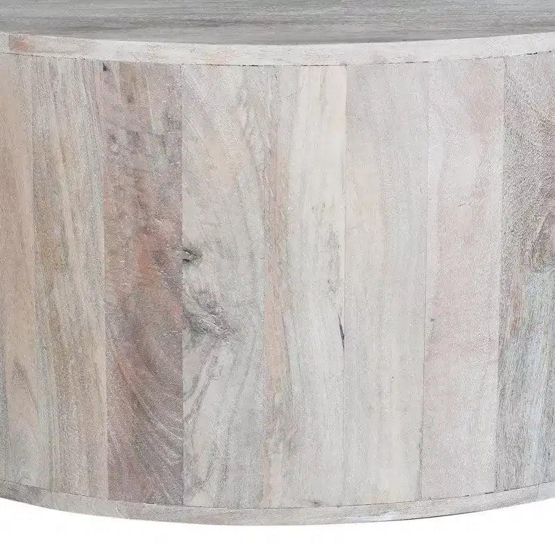 Table basse Royal Hampton de 36 pouces, forme de tambour fabriquée à la main, bois de manguier blanc délavé