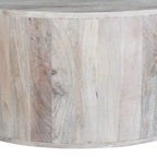 Table basse Royal Hampton de 36 pouces, forme de tambour fabriquée à la main, bois de manguier blanc délavé
