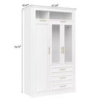 Armoire à 3 portes avec lumières LED et 3 tiroirs, meuble de rangement autoportant, blanc - ModernLuxe