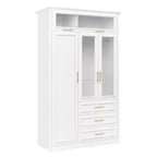Armoire à 3 portes avec lumières LED et 3 tiroirs, meuble de rangement autoportant, blanc - ModernLuxe