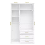 Armoire à 3 portes avec lumières LED et 3 tiroirs, meuble de rangement autoportant, blanc - ModernLuxe