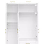 Armoire à 3 portes avec lumières LED et 3 tiroirs, meuble de rangement autoportant, blanc - ModernLuxe