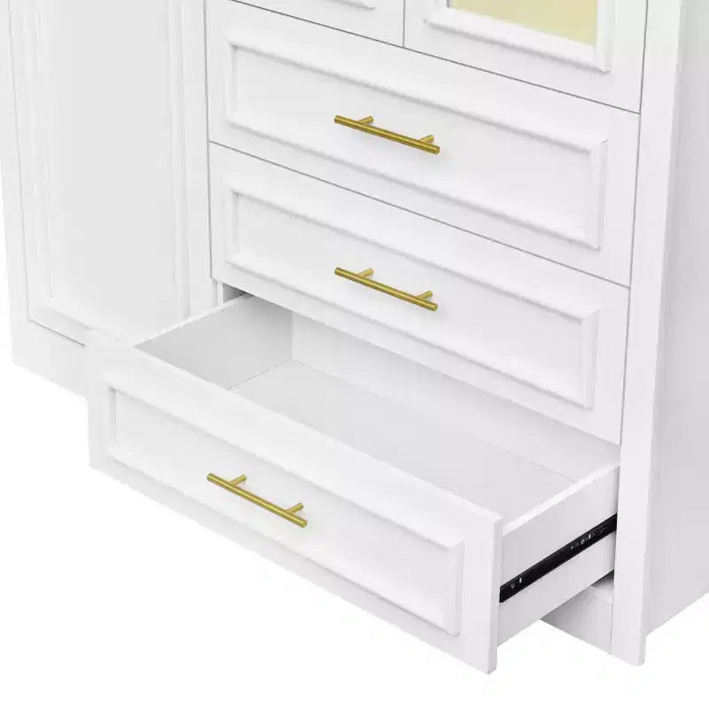 Armoire à 3 portes avec lumières LED et 3 tiroirs, meuble de rangement autoportant, blanc - ModernLuxe