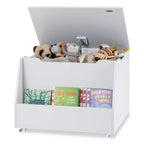 Costway Boîte à jouets pour enfants, organisateur de rangement de jouets en bois avec étagère à livres et roues verrouillables Blanc/Gris