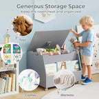 Costway Boîte à jouets pour enfants, organisateur de rangement de jouets en bois avec étagère à livres et roues verrouillables Blanc/Gris