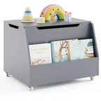 Costway Kids Toy Box Wooden Mobile Toy Storage Organizer with Bookshelf & Lockable Wheels White/Gray