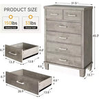Acekool Commode Haute à 6 Tiroirs, Meuble de Rangement en Bois avec Poignées Métalliques pour Chambre, Placard, Salon