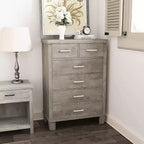 Acekool Commode Haute à 6 Tiroirs, Meuble de Rangement en Bois avec Poignées Métalliques pour Chambre, Placard, Salon