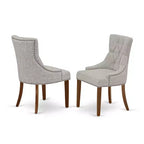 Ensemble de salle à manger Belmont HomeStock 3 pièces - Deux chaises de salle à manger et une table en bois - Bois finition acajou - Tissu en lin couleur daim