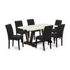 Ensemble de salle à manger 7 pièces Belmont de HomeStock comprenant 6 chaises de cuisine avec assise rembourrée et dossier haut et une table de cuisine rectangulaire – Finition noire