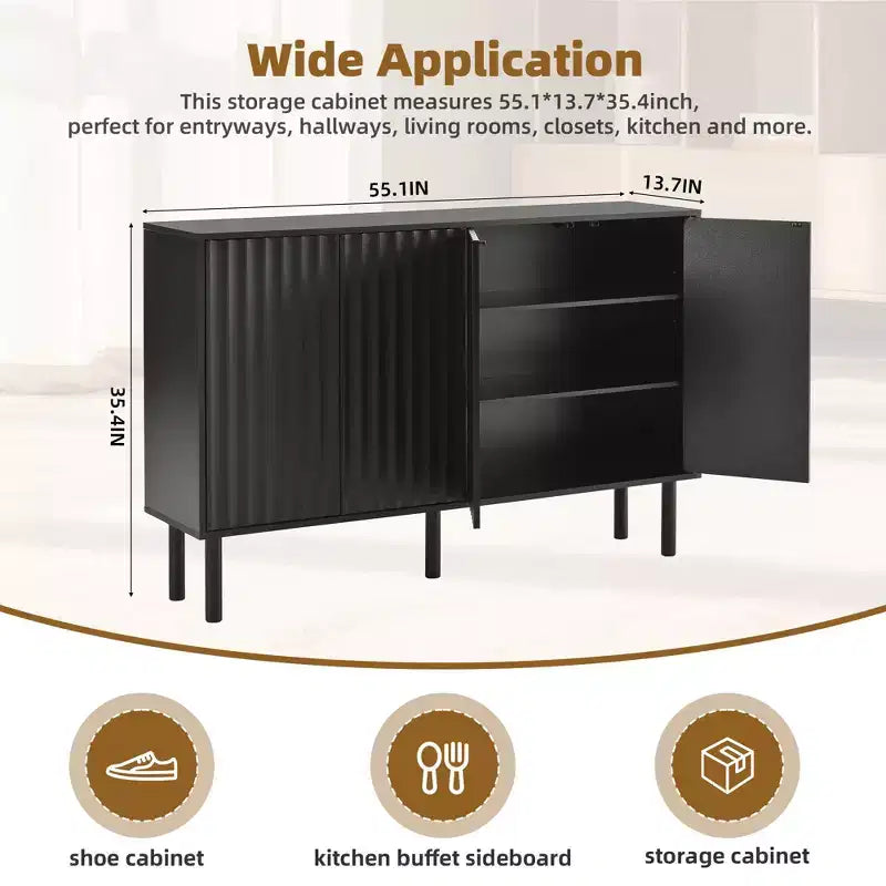 Okak Buffet bahut minimaliste avec rangement et 5 pieds en bois massif, Meuble à chaussures avec étagère réglable pour salon cuisine