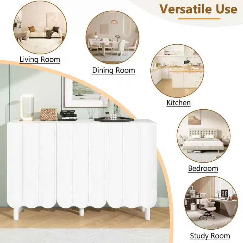 Okak Buffet bahut minimaliste avec rangement et 5 pieds en bois massif, Meuble à chaussures avec étagère réglable pour salon cuisine