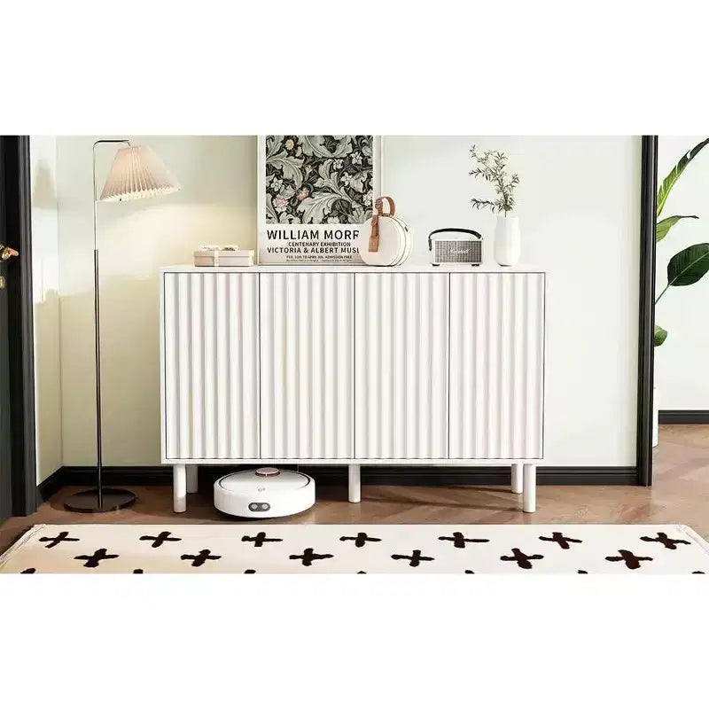 Okak Buffet bahut minimaliste avec rangement et 5 pieds en bois massif, Meuble à chaussures avec étagère réglable pour salon cuisine