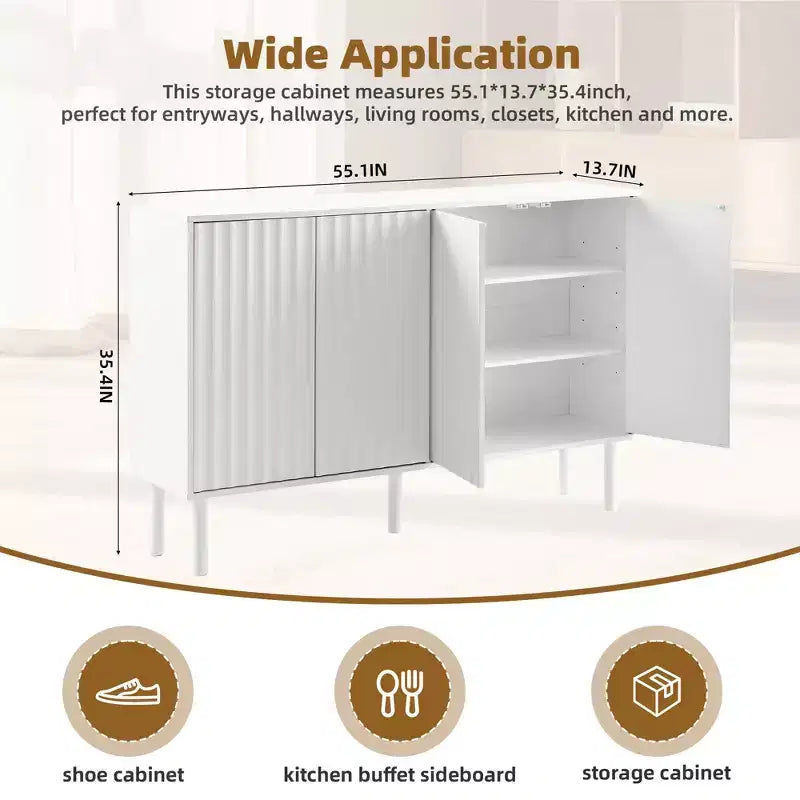 Okak Buffet bahut minimaliste avec rangement et 5 pieds en bois massif, Meuble à chaussures avec étagère réglable pour salon cuisine