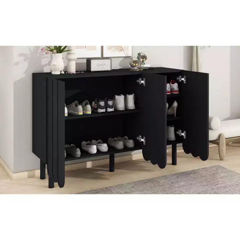 Okak Buffet bahut minimaliste avec rangement et 5 pieds en bois massif, Meuble à chaussures avec étagère réglable pour salon cuisine