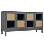 Bahut de buffet Okak rétro avec rangement et 4 portes en rotin, meuble d'appoint avec verre transparent pour cuisine, salle à manger, entrée