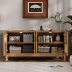 Bahut de buffet Okak rétro avec rangement et 4 portes en rotin, meuble d'appoint avec verre transparent pour cuisine, salle à manger, entrée