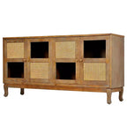 Bahut de buffet Okak rétro avec rangement et 4 portes en rotin, meuble d'appoint avec verre transparent pour cuisine, salle à manger, entrée