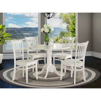 HomeStock 5 Piece Kitchen Table & Chairs Set Includes a Round Dining Room Table with Dropleaf and 4 Dining Chairs, 42x42 Inch, Linen White
