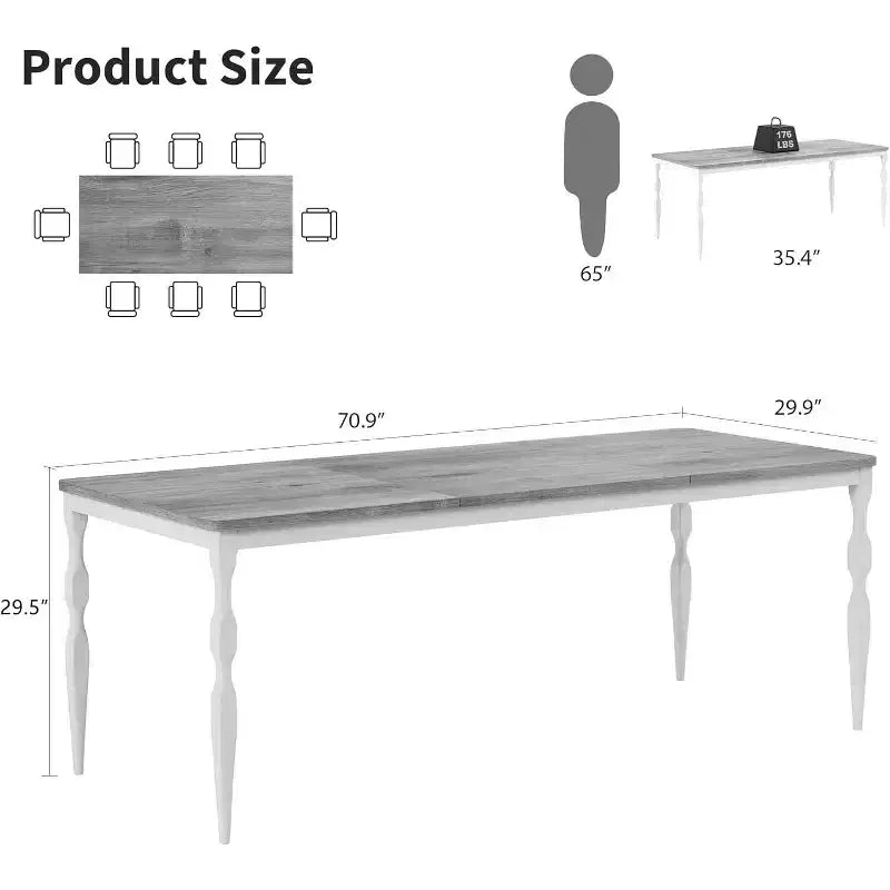 COZONY Table de salle à manger de ferme 78, Table rectangulaire en bois pour 6-8 personnes, Pieds robustes, Finition gris délavé