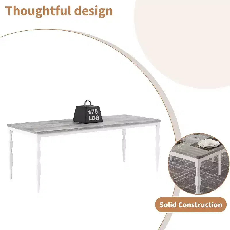 COZONY Table de salle à manger de ferme 78, Table rectangulaire en bois pour 6-8 personnes, Pieds robustes, Finition gris délavé