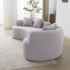 Canapé courbé quatre places en éponge à compression intégrale, tissu velours Teddy, canapé compact sans assemblage pour petits espaces et appartements