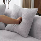 Canapé courbé quatre places en éponge à compression intégrale, tissu velours Teddy, canapé compact sans assemblage pour petits espaces et appartements