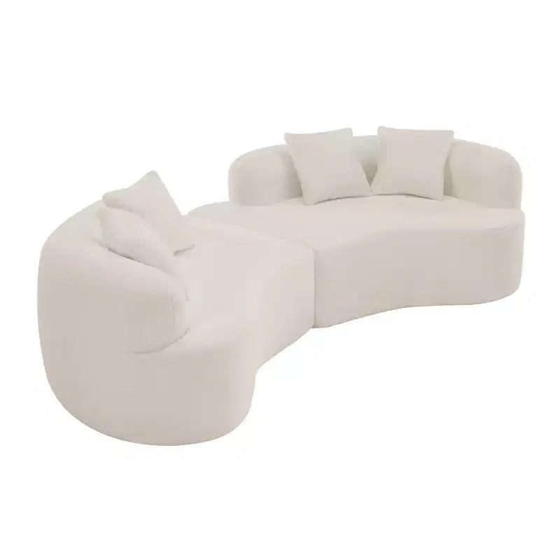 Canapé courbé quatre places en éponge à compression intégrale, tissu velours Teddy, canapé compact sans assemblage pour petits espaces et appartements