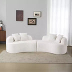 Canapé courbé quatre places en éponge à compression intégrale, tissu velours Teddy, canapé compact sans assemblage pour petits espaces et appartements