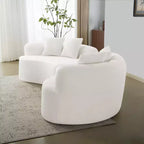 Canapé courbé quatre places en éponge à compression intégrale, tissu velours Teddy, canapé compact sans assemblage pour petits espaces et appartements