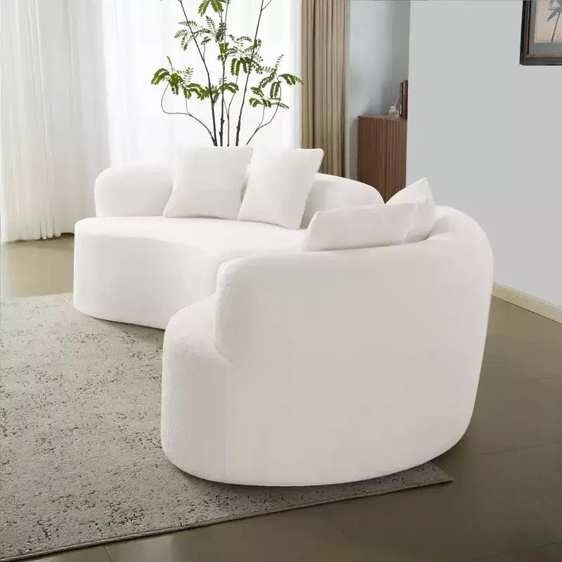 Canapé courbé quatre places en éponge à compression intégrale, tissu velours Teddy, canapé compact sans assemblage pour petits espaces et appartements