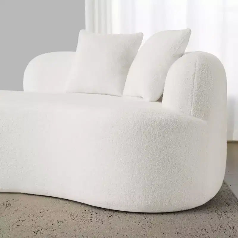 Canapé courbé quatre places en éponge à compression intégrale, tissu velours Teddy, canapé compact sans assemblage pour petits espaces et appartements