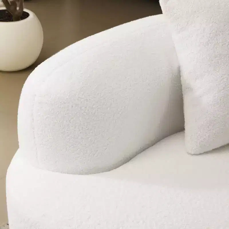 Canapé courbé quatre places en éponge à compression intégrale, tissu velours Teddy, canapé compact sans assemblage pour petits espaces et appartements