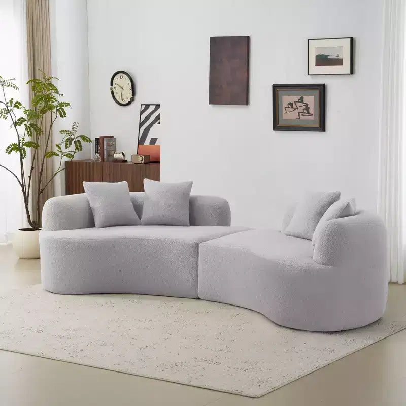 Canapé courbé quatre places en éponge à compression intégrale, tissu velours Teddy, canapé compact sans assemblage pour petits espaces et appartements