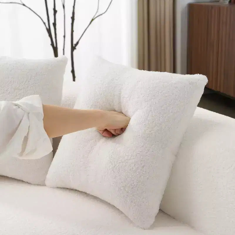 Canapé courbé quatre places en éponge à compression intégrale, tissu velours Teddy, canapé compact sans assemblage pour petits espaces et appartements