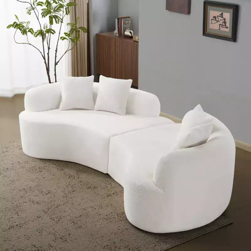 Canapé courbé quatre places en éponge à compression intégrale, tissu velours Teddy, canapé compact sans assemblage pour petits espaces et appartements