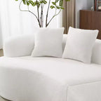 Canapé courbé quatre places en éponge à compression intégrale, tissu velours Teddy, canapé compact sans assemblage pour petits espaces et appartements