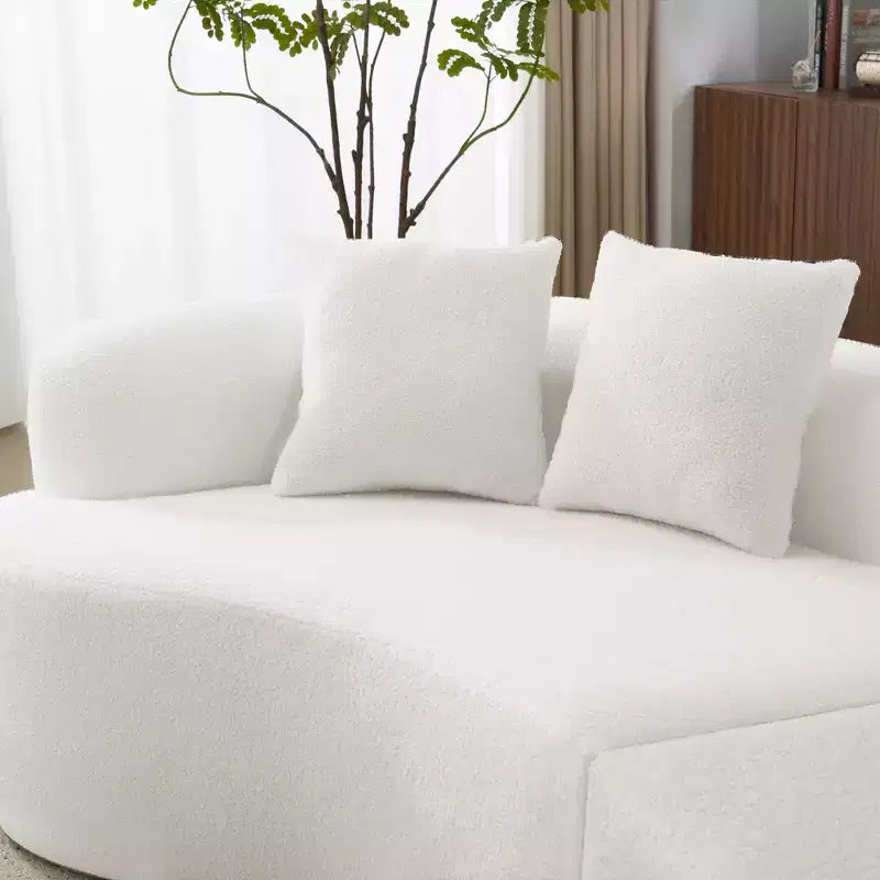 Canapé courbé quatre places en éponge à compression intégrale, tissu velours Teddy, canapé compact sans assemblage pour petits espaces et appartements