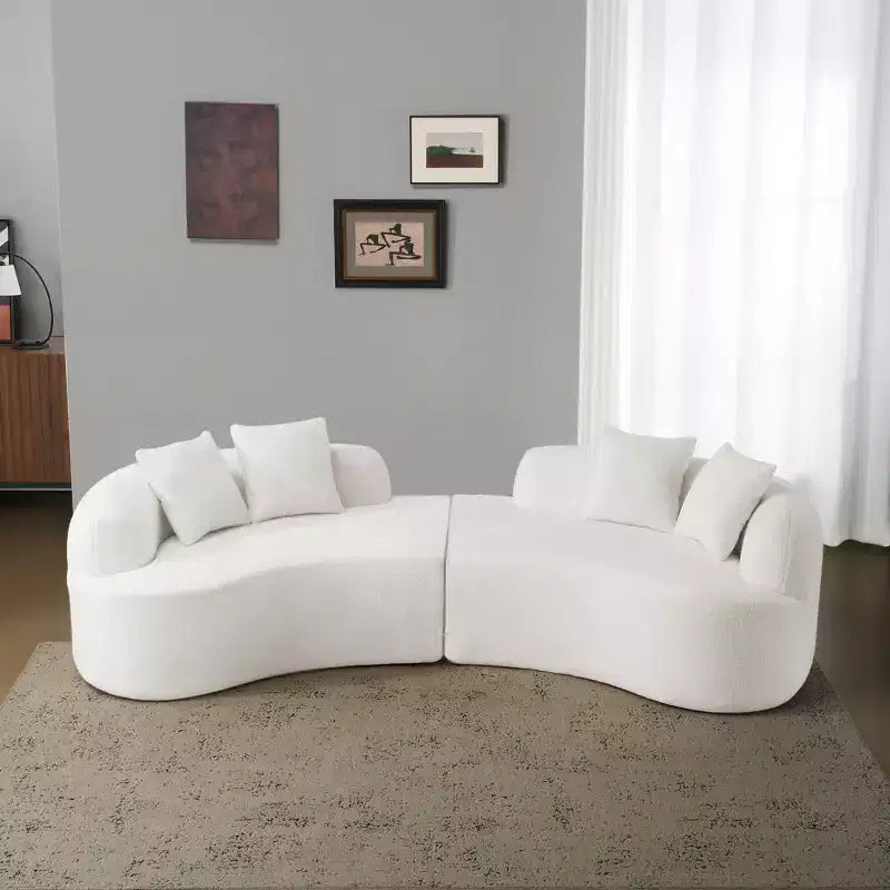 Canapé courbé quatre places en éponge à compression intégrale, tissu velours Teddy, canapé compact sans assemblage pour petits espaces et appartements