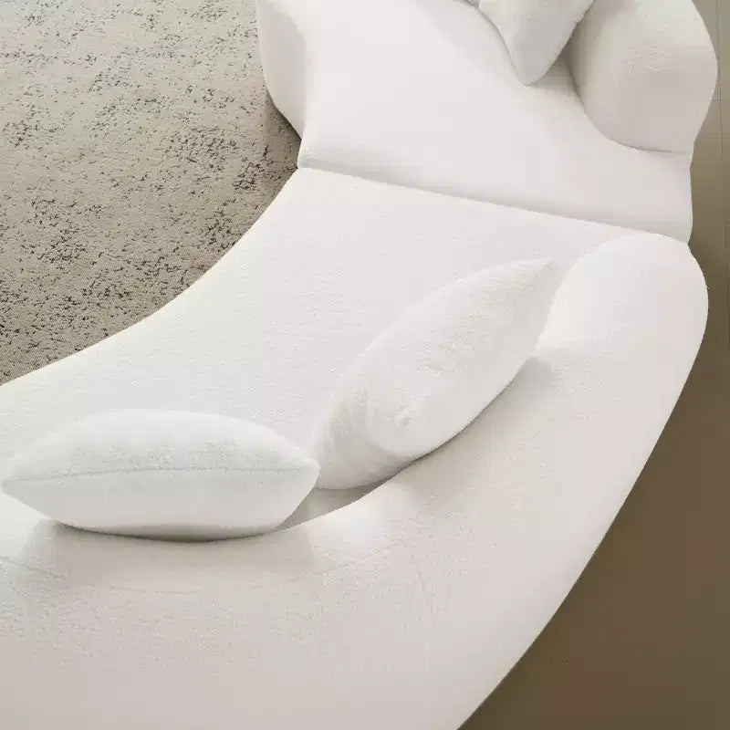 Canapé courbé quatre places en éponge à compression intégrale, tissu velours Teddy, canapé compact sans assemblage pour petits espaces et appartements