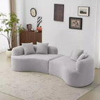 Canapé courbé quatre places en éponge à compression intégrale, tissu velours Teddy, canapé compact sans assemblage pour petits espaces et appartements