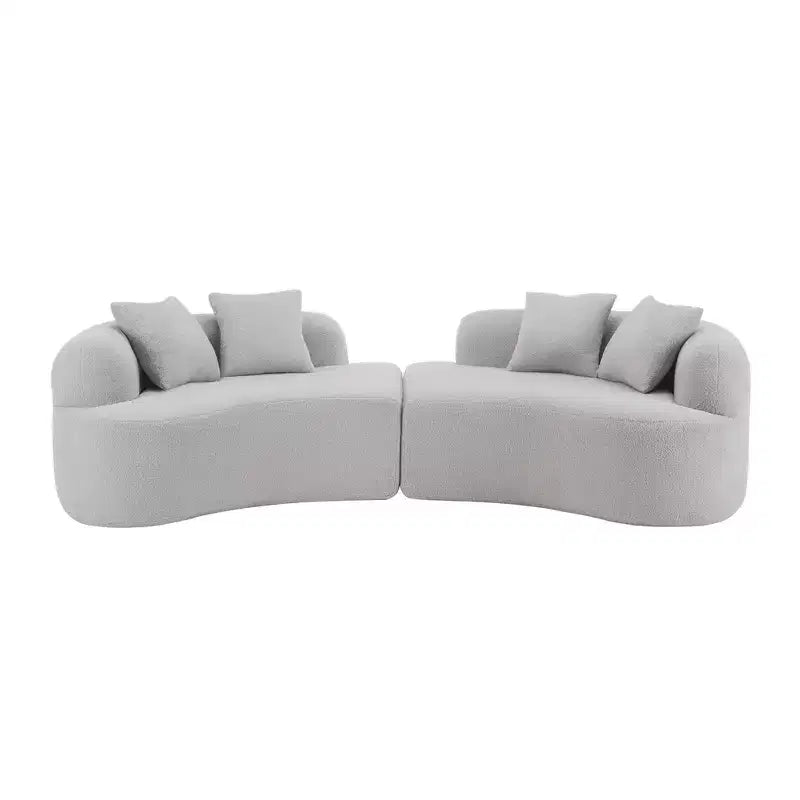 Canapé courbé quatre places en éponge à compression intégrale, tissu velours Teddy, canapé compact sans assemblage pour petits espaces et appartements