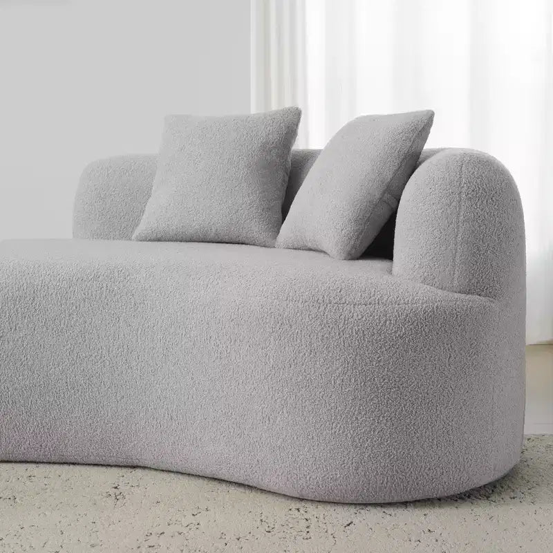 Canapé courbé quatre places en éponge à compression intégrale, tissu velours Teddy, canapé compact sans assemblage pour petits espaces et appartements