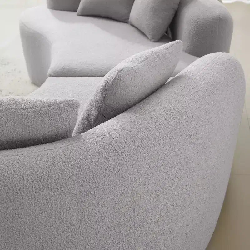 Canapé courbé quatre places en éponge à compression intégrale, tissu velours Teddy, canapé compact sans assemblage pour petits espaces et appartements