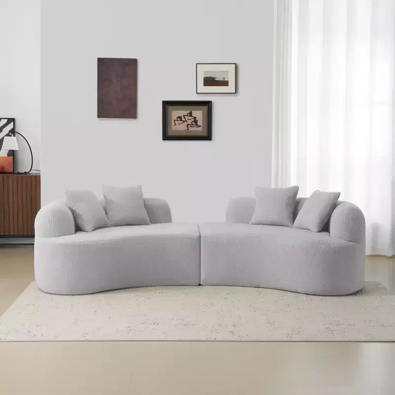 Canapé courbé quatre places en éponge à compression intégrale, tissu velours Teddy, canapé compact sans assemblage pour petits espaces et appartements