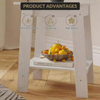 Table d'appoint de ferme COZONY, Table d'appoint étroite à 2 niveaux, Grain de bois gris, Table de chevet compacte pour petits espaces, Salon, Chambre, Facile à monter