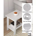 Table d'appoint de ferme COZONY, Table d'appoint étroite à 2 niveaux, Grain de bois gris, Table de chevet compacte pour petits espaces, Salon, Chambre, Facile à monter