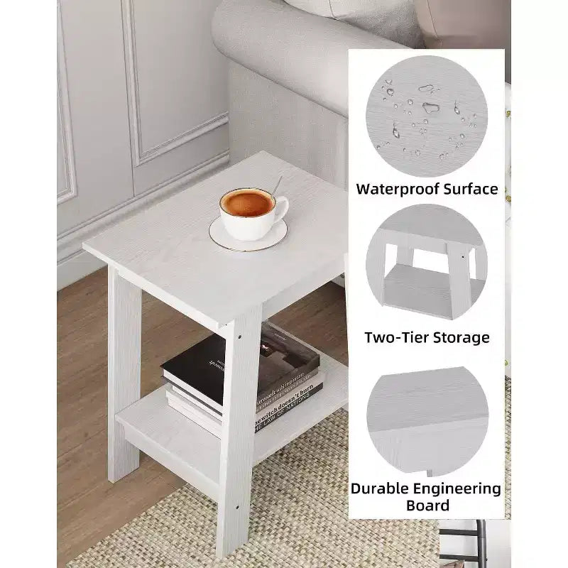 Table d'appoint de ferme COZONY, Table d'appoint étroite à 2 niveaux, Grain de bois gris, Table de chevet compacte pour petits espaces, Salon, Chambre, Facile à monter